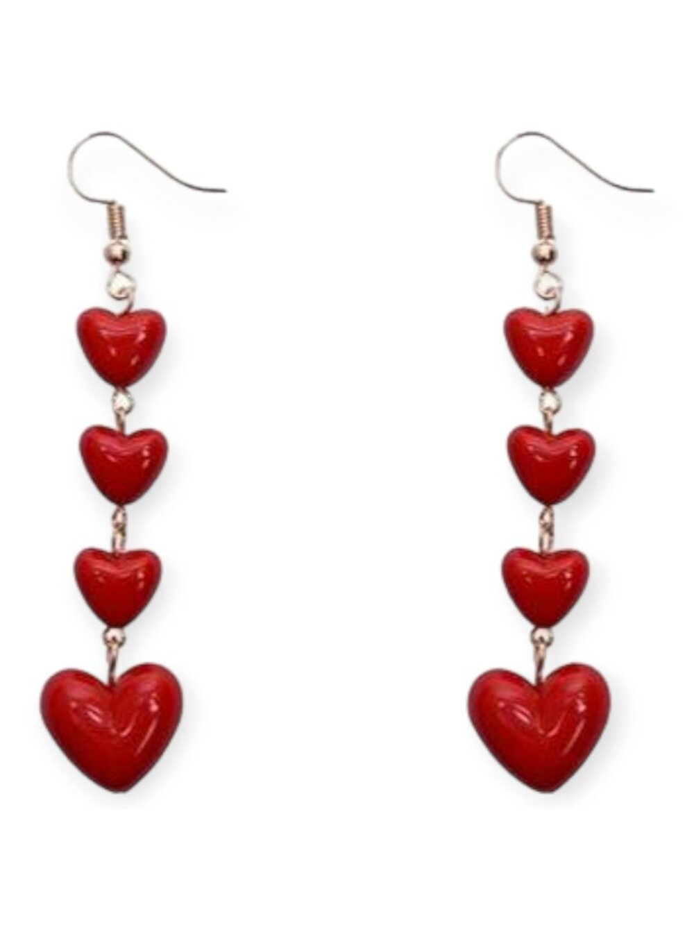 Red Heart Love Long Drop Gold Plated Earrings